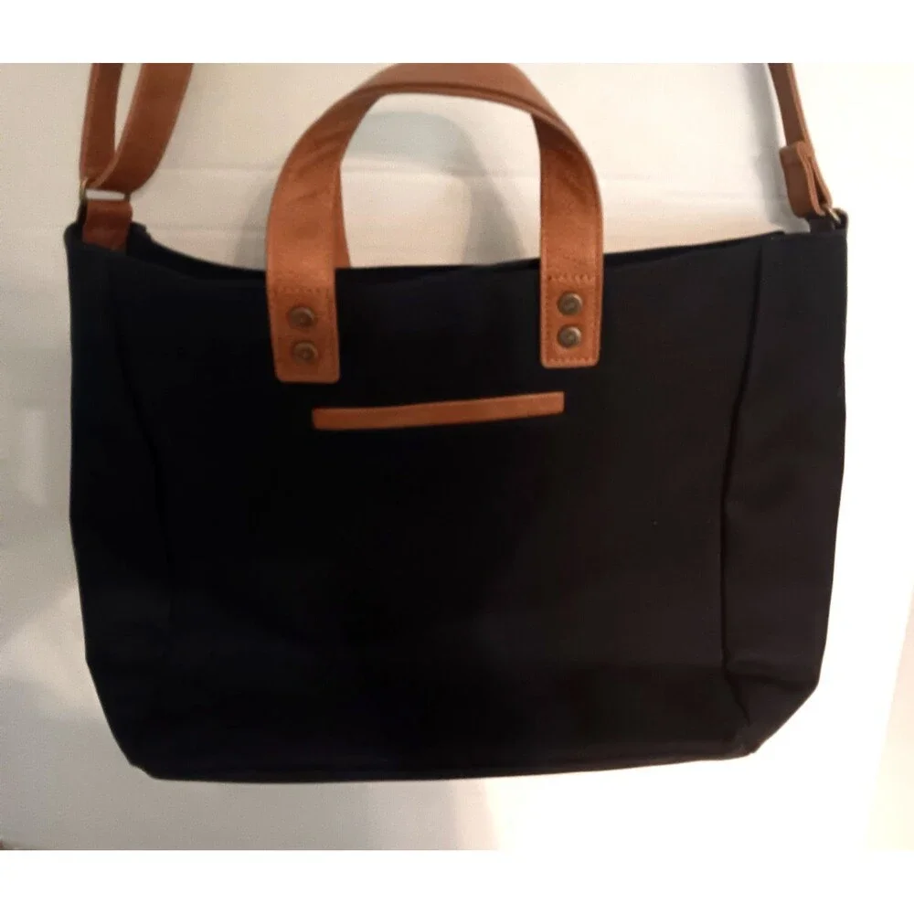 Thirty One Step Up Tote Bag Crossbody Purse Black And Brown Canvas